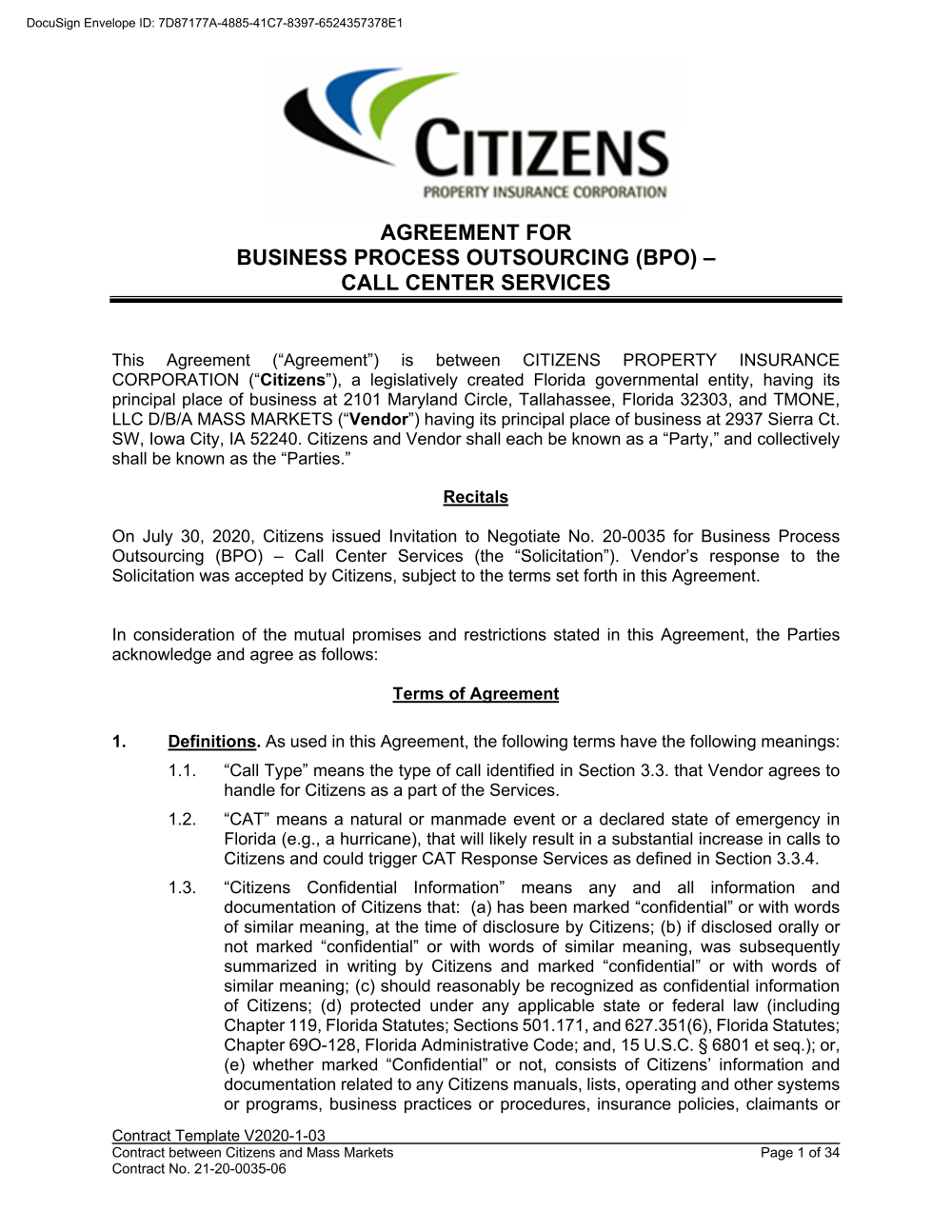 Contract  - Public - Citizens Property Insurance Corporation