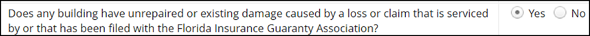 Figure 1: Eligibility question for existing damage serviced by a FIGA claim