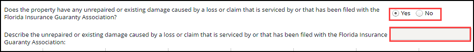 Figure 1: Eligibility questions for existing damage serviced by a FIGA claim